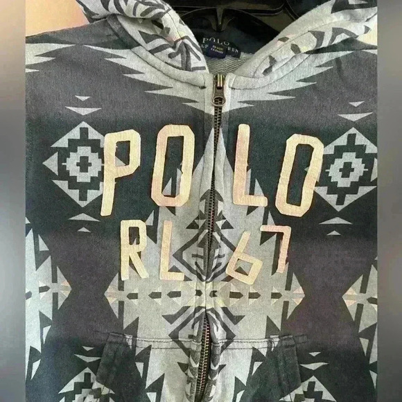 Polo Ralph Lauren Zip Up Hoodie Tribal Aztec Print Size 7 - Picture 2 of 7